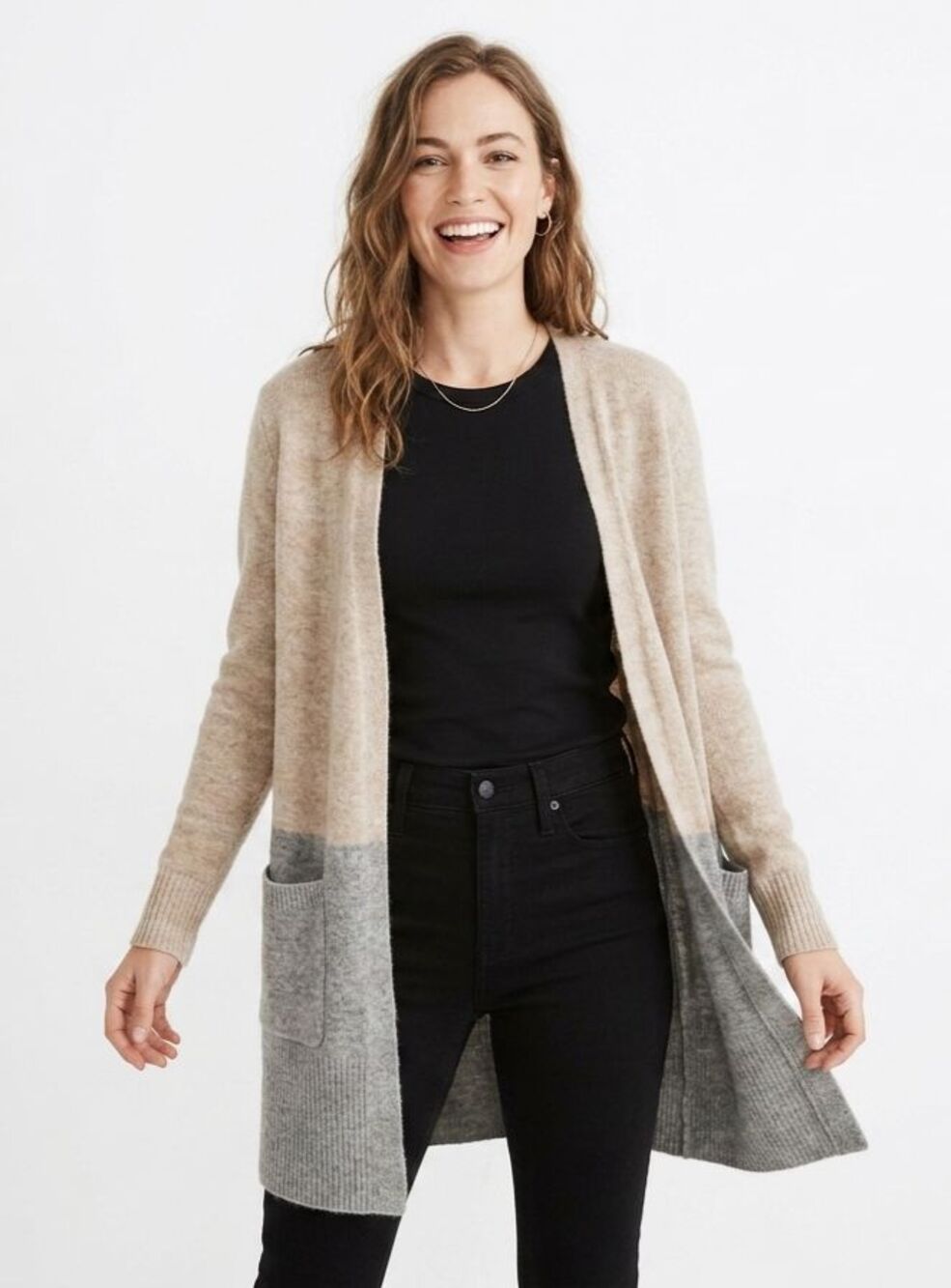 Madewell Kent Colorblock Cardigan Sweater Merino Wool Alpaca Gray Tan Small S